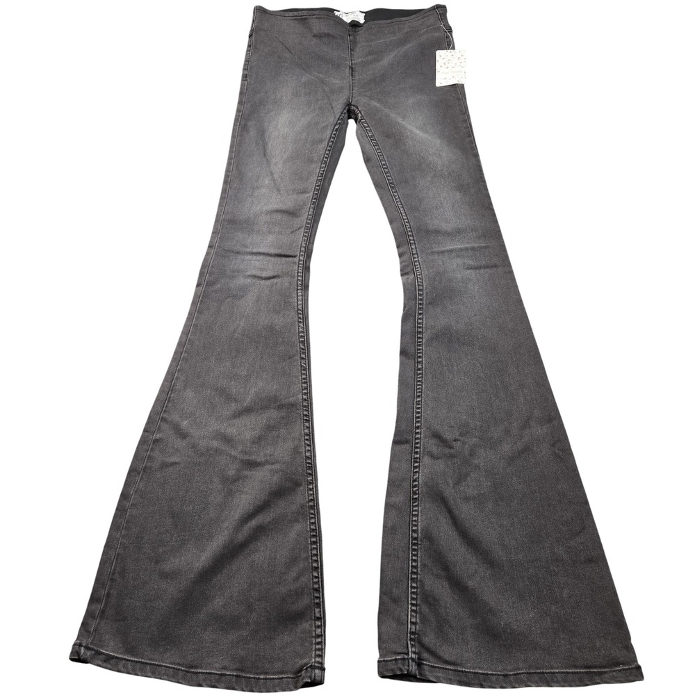 Free People Flare Jeans Womens 26 Gray Charcoal Wash Mid Rise Slim Stretch Denim